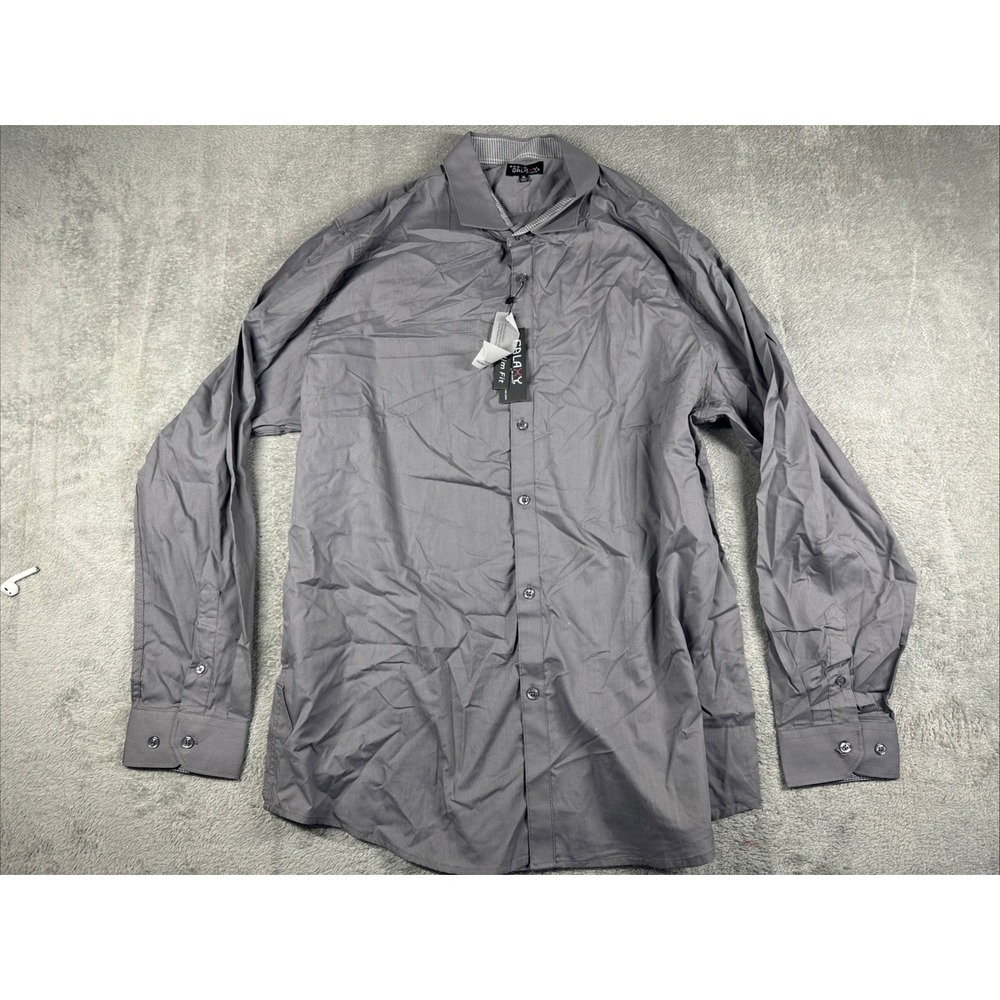 NWT GALAXY BY HARVIC Men's Long Sleeve Button Shirt Business CasualGray Size XL - Picture 1 of 9